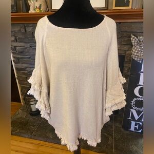 Umgee Cream Ruffled Fringe Sleeve Tunic
